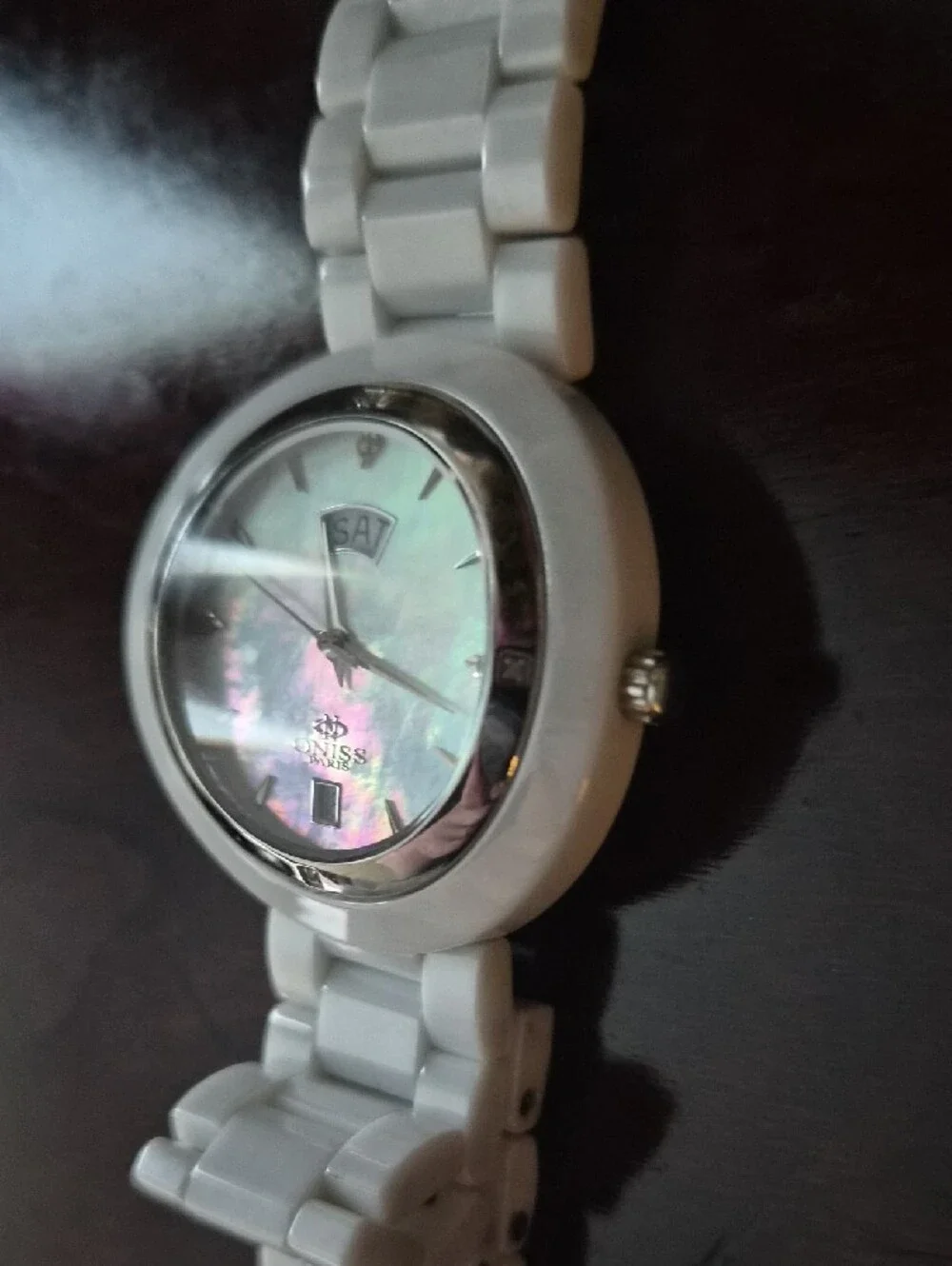 ONISS PARIS Mother Of Pearl With Diamonds Quartz Ceramic Watch
